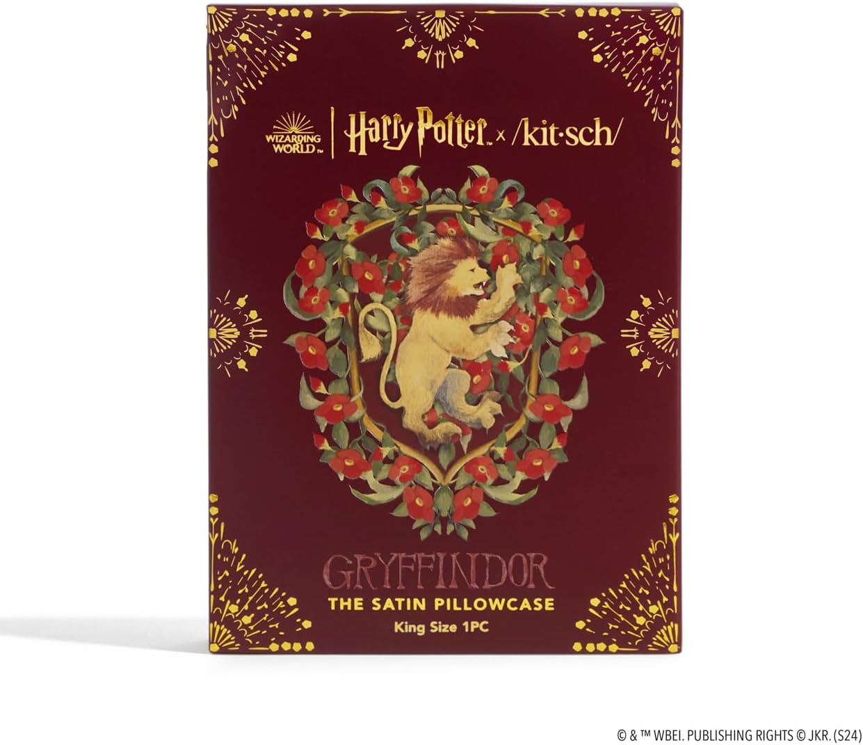 Kitsch x Harry Potter Gryffindor Satin Pillowcase with Zipper for Hair & Skin – Double-Sided, Softer Than Silk, Wrinkle-Free, Machine Washable, Frizz Control, Breakout Prevention - King Size (19x36)