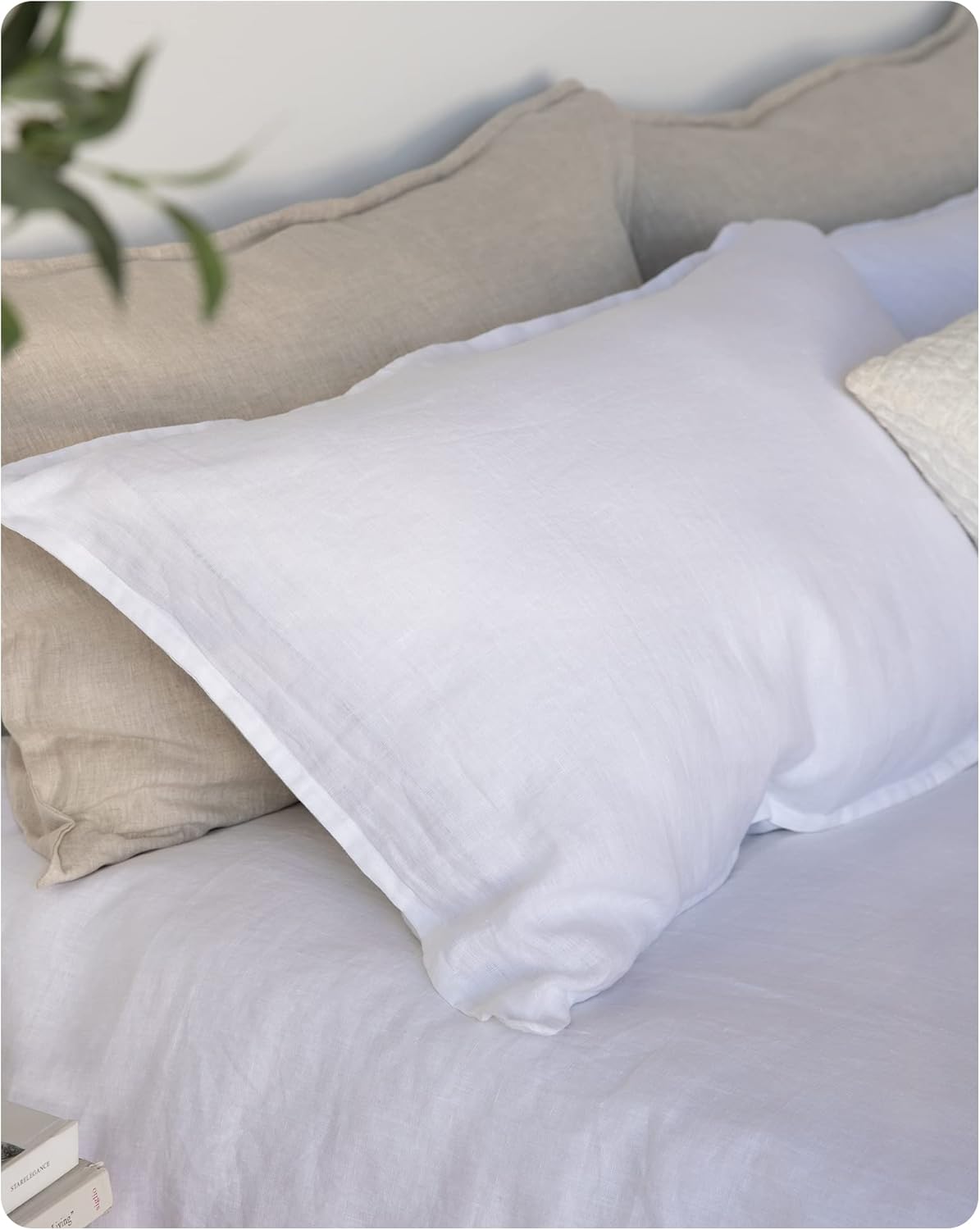 XZ XIFA Linen Pillowcases Queen - Pack of 2-100% Natural Washed French Flax, Breathable, Durable, Textured Envelope Pillowcases - White, 20'' x 30''