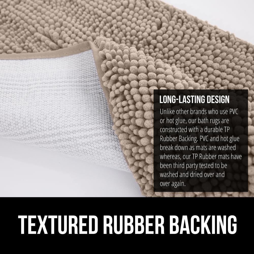 GORILLA GRIP Bath Rug Mat, Thick Absorbent Chenille, Quick Dry Microfiber Mats, Rubber Backing Washable Shower Floor Rugs, Bathmat Runner, US Designed Bathroom Home Decor Accessories 24x17, Gray Beige