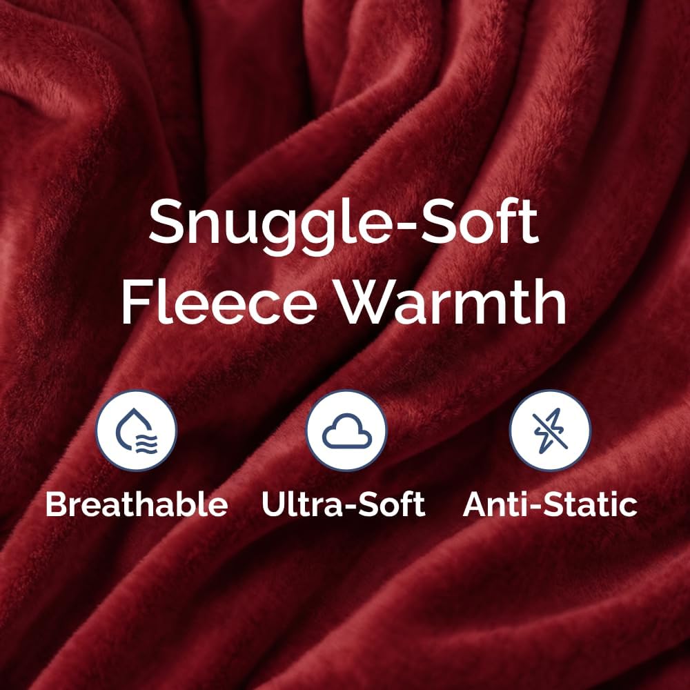 Ultra Soft Fleece Blanket Throw Size - Flannel Fleece Luxury Throw Blanket - Lightweight for Couch Bed Chair - Thick, Warm & Breathable - All Season Cozy Fuzzy Anti-Static Microplush Bedding, Burgundy