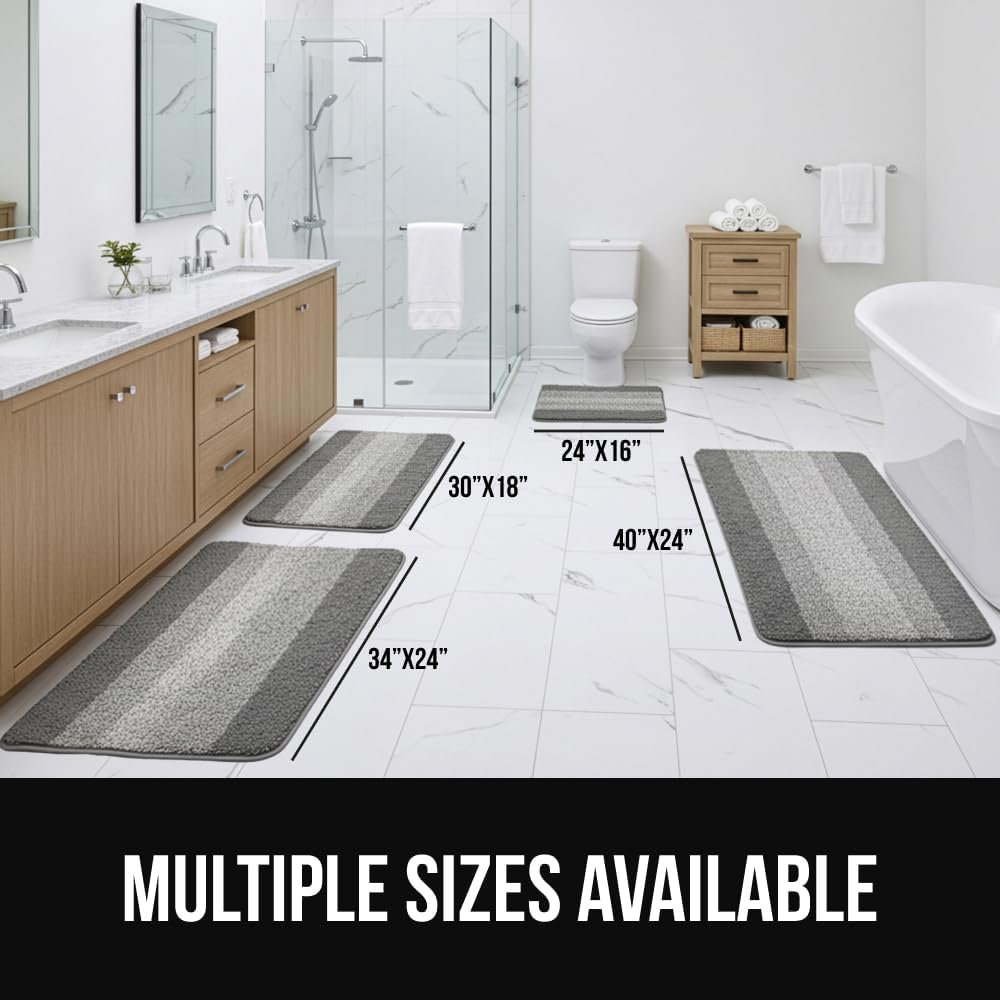 GORILLA GRIP Ultra Soft Plush Bathroom Rugs with Textured Rubber Backing, Absorbent Quick Dry Bath Mat, Machine Washable Shower Mats, Home Décor Accessories Bathmat Rug Essentials, 30 x 18 Light Blue