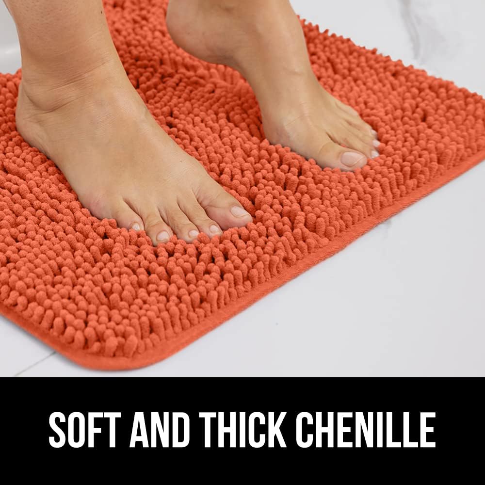 GORILLA GRIP Bathroom Rug Sets, Soft Chenille 2 Piece Area Rugs Set, Toilet Base Mat and 30x20 Carpet, Absorbent Microfiber Washable Mats Dry Quickly, Home Décor and Bath Room Accessories, Coral