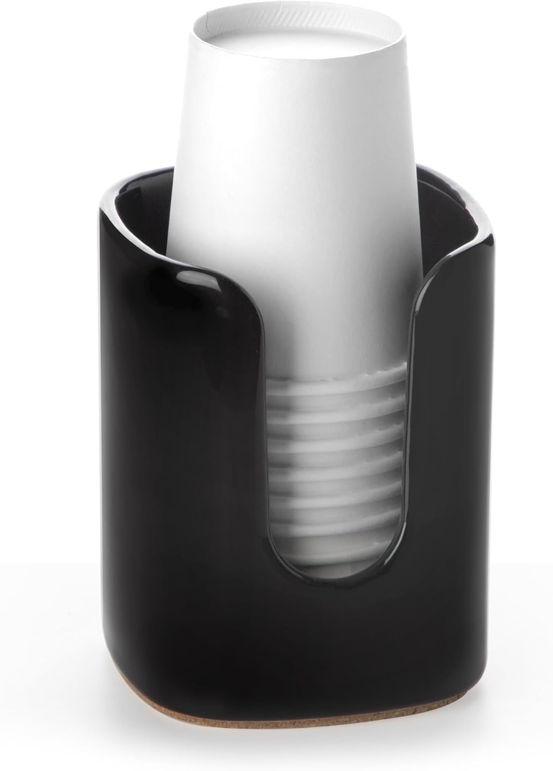 5 oz Square Ceramic Bathroom Cup Dispenser for Kids and Pregnancy - Disposable Paper Cup Holder for Mouthwash Cups on Bathroom Vanity Countertop (Black-1, 1 Pack)