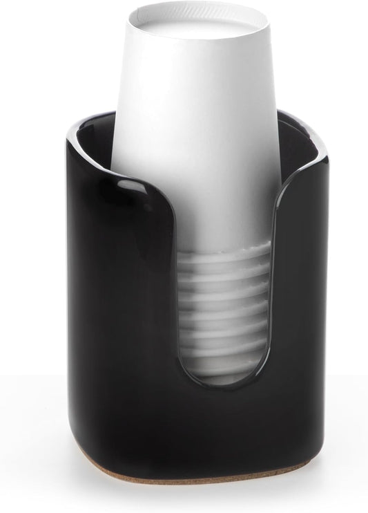 5 oz Square Ceramic Bathroom Cup Dispenser for Kids and Pregnancy - Disposable Paper Cup Holder for Mouthwash Cups on Bathroom Vanity Countertop (Black-1, 1 Pack)