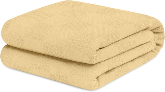 Avalon Bedding 100% Cotton Blanket Twin Size Thermal Blanket (72"x90") - Perfect Cotton Blankets Twin Size for Layering Bed in Any Season - Cotton Blankets for Bed (Beige)