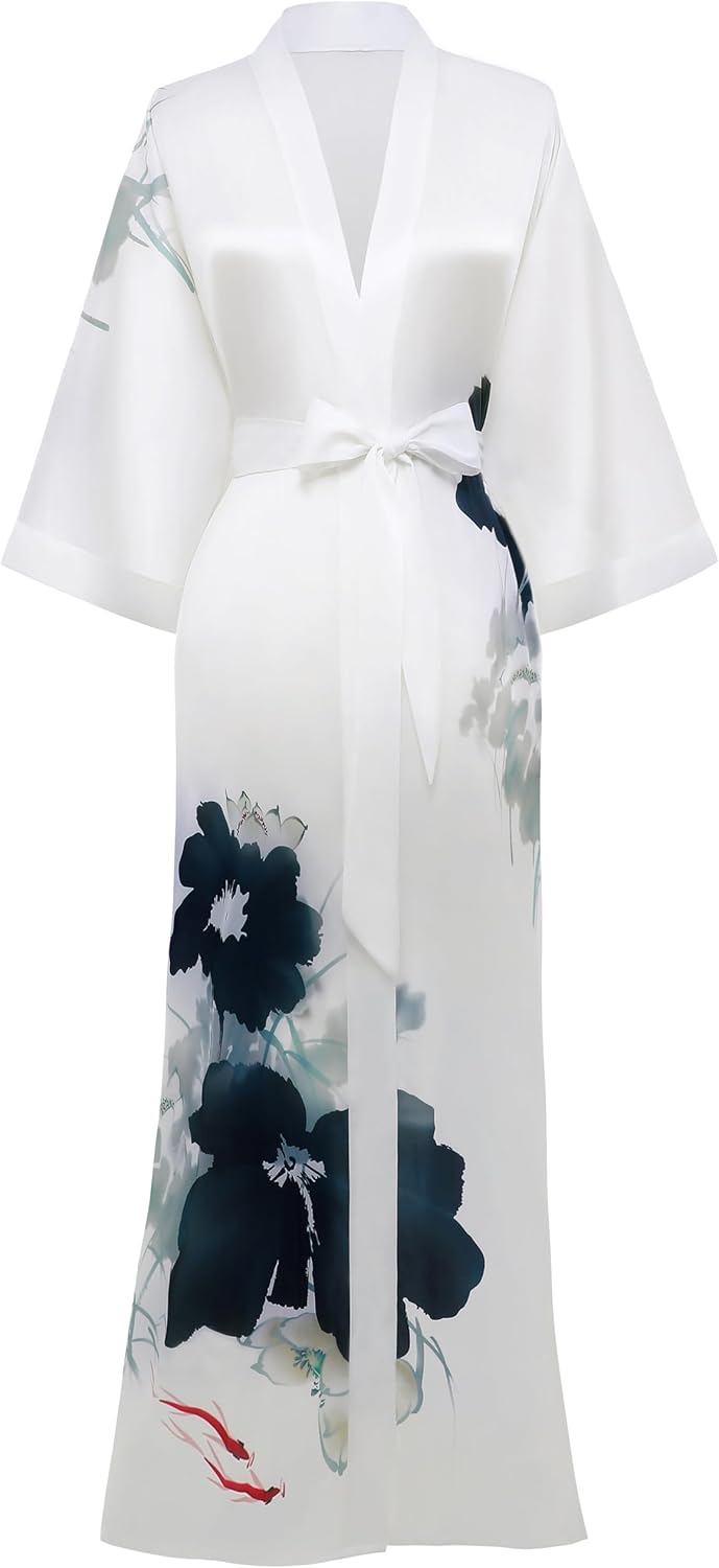 PRODESIGN Kimono Robe for Women - Long Satin Sleepwear Silky Kimono Cover-Up Nightgown Japanese Bathrobe Loungewear Blouse