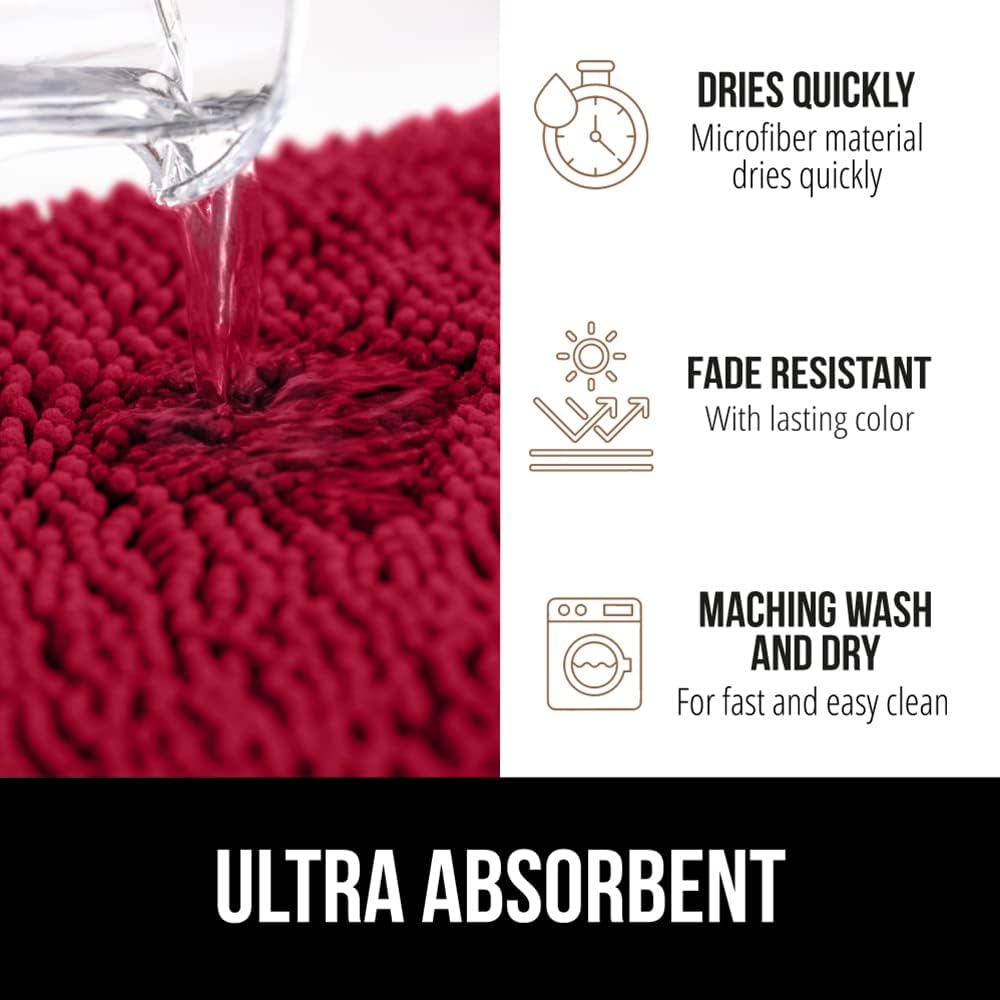 GORILLA GRIP Bath Rug Mat 30x20, Thick Soft Absorbent Chenille, Quick Dry Microfiber Mats, Rubber Backing Washable Shower Floor Rugs, Bathmat Runner, US Designed Bathroom Home Decor Accessories Red