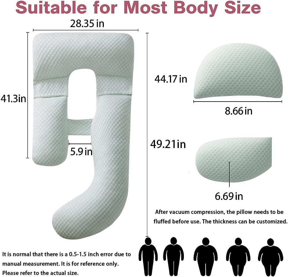 Pregnancy Pillow for Sleeping, Full Body Maternity Pillow with Removable Cover, Detachable U-Shape Pregnancy Body Pillow Support for Head, Back, Neck, Legs, HIPS, Belly for Side Sleeper, Green