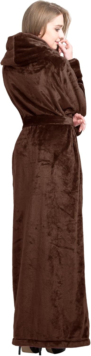 Women's Plush Robe Extra Long Robe with Pockets Thicken Soft Warm Bathrobe