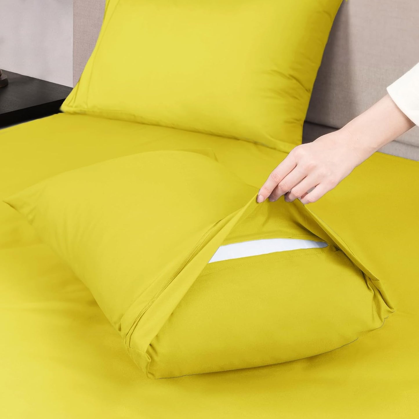 Mejoroom King Size Bed Sheet Set - Hotel Luxury 1800 Bedding Sheets & Pillowcases - 16" Deep Pocket Fitted Sheet, Soft, Breathable, Wrinkle & Fade Resistant - 4 Piece(King,Yellow)