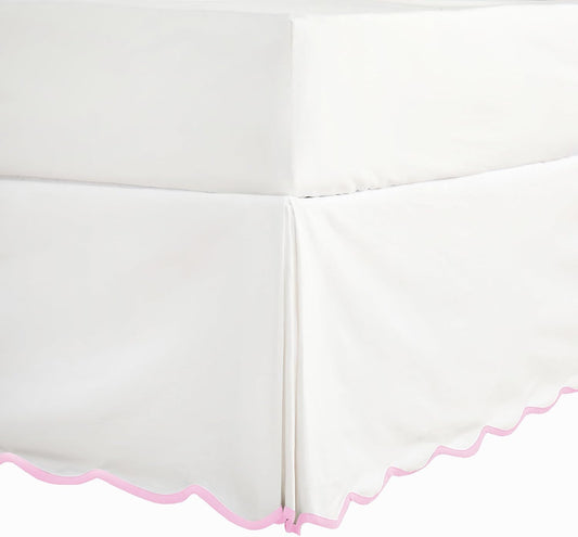 HIG Off-White Chic Full Bed Skirt - Easy Fit Scallop Edge Pleated Bedskirts, 14 Inch Drop Anti-Slip Dust Ruffle, Thick Fabric for Enhanced Privacy, Pre-Washed for Long-Lasting Use(N60022)