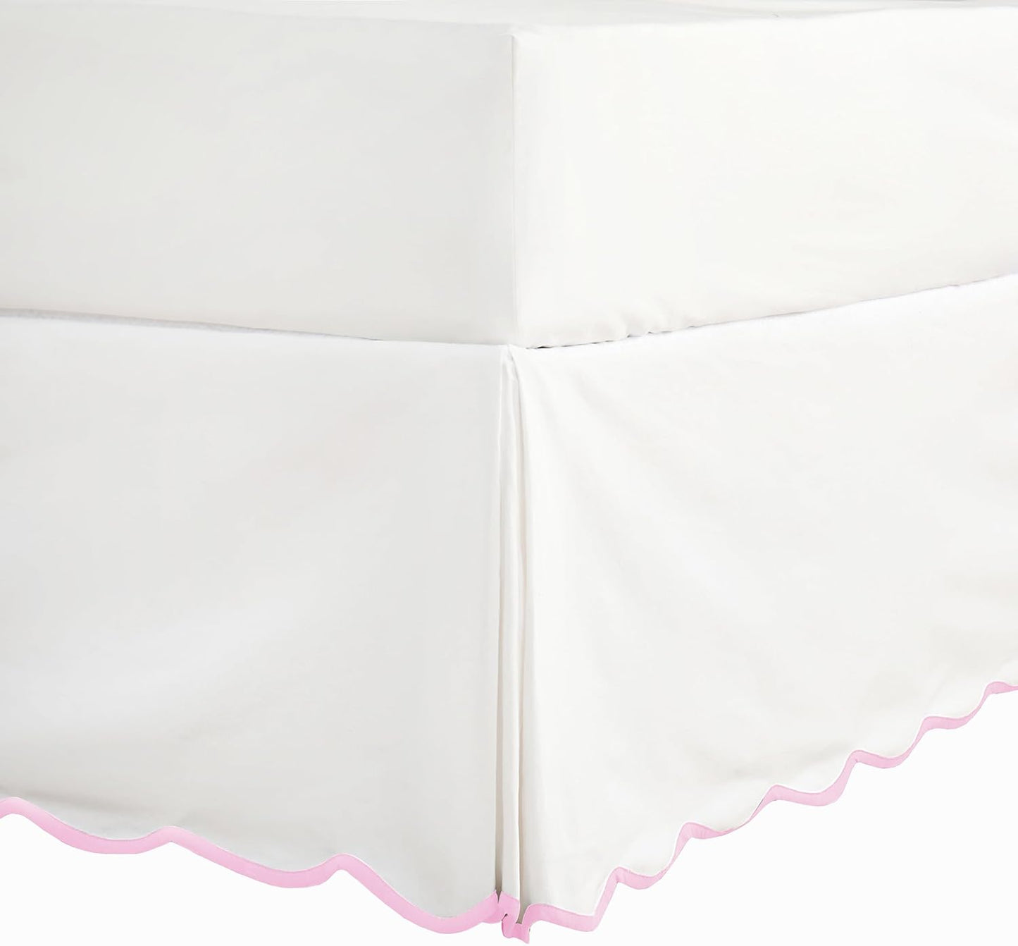 HIG Off-White Chic Queen Bed Skirt - Easy Fit Scallop Edge Pleated Bedskirts, 14 Inch Drop Anti-Slip Dust Ruffle, Thick Fabric for Enhanced Privacy, Pre-Washed for Long-Lasting Use(N60022)