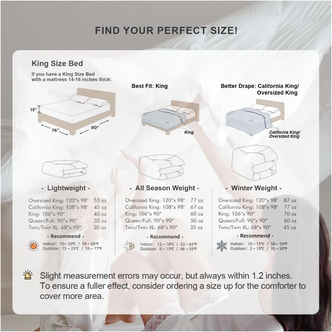 Royoliving Premium Feathers Down Duvet Insert Comforter California King Size All Season Medium Warmth White 100% Cotton Cover with Corner Tabs (108x98, 67 oz)