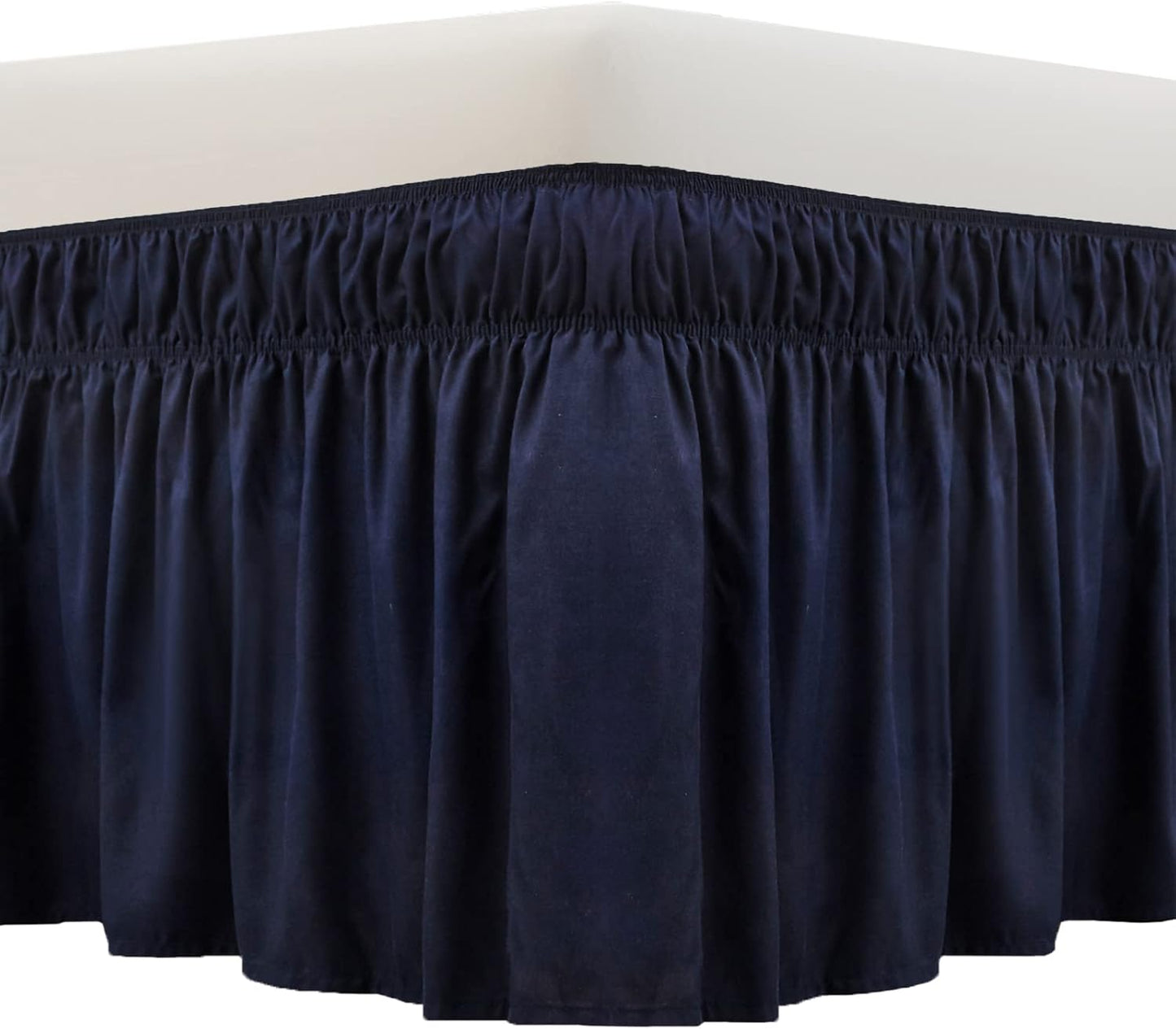 MEILA Wrap Around Bed Skirt Three Fabric Sides Elastic Dust Ruffled 16 Inch Tailored Drop,Easy to Install Fade Resistant-Navy Blue, Twin/Full