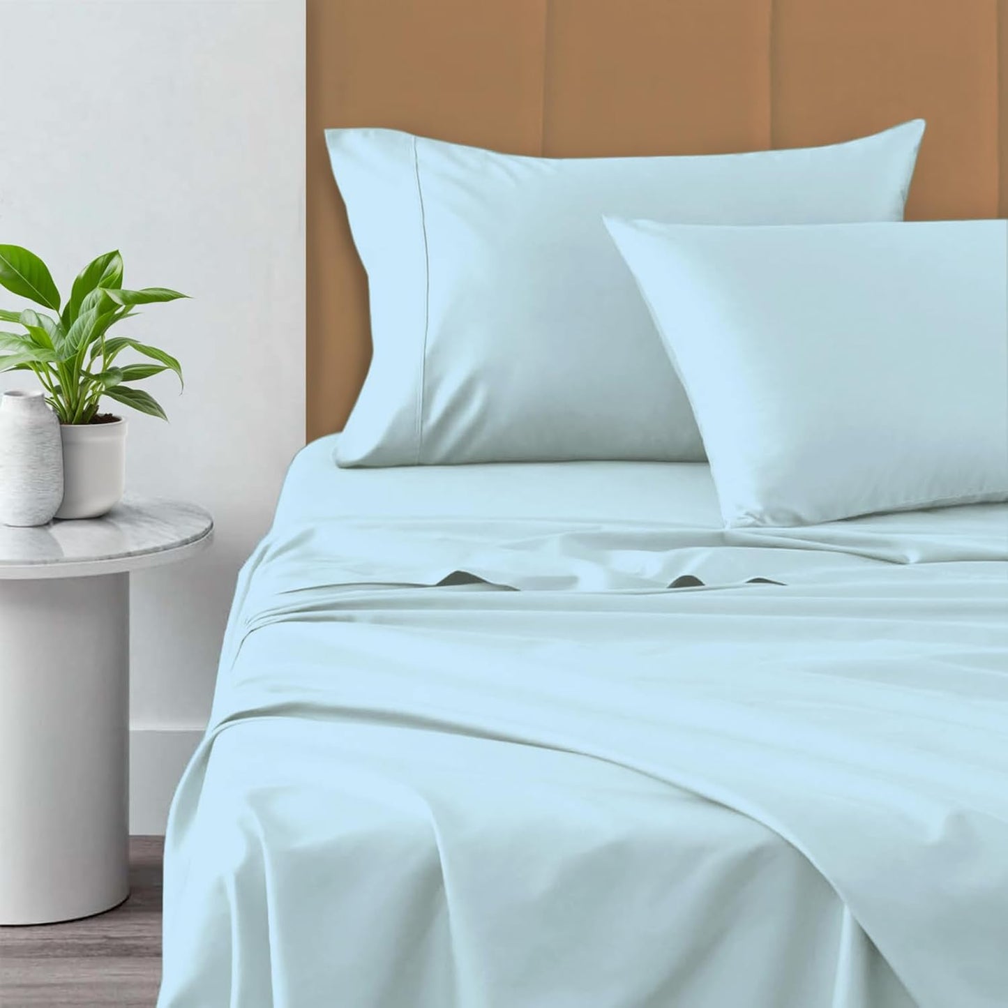 Pizuna Pure 100% Cotton Sheets California King Size, 800 Thread Count Long Staple Cotton Crisp Sateen Sheets with 15inch Deep Pocket in Baby Blue