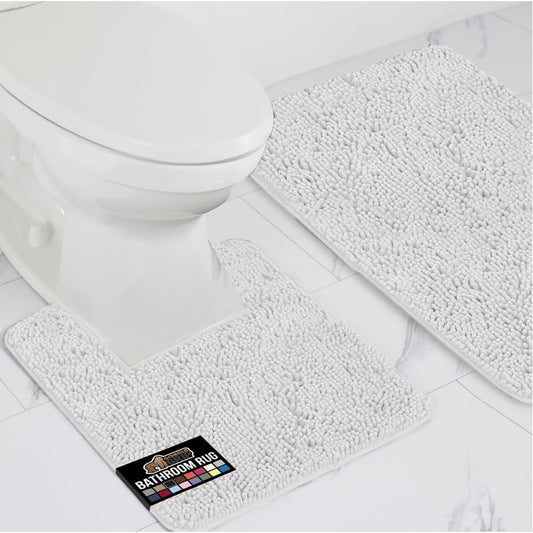 GORILLA GRIP Bathroom Rug Sets, Soft Chenille 2 Piece Area Rugs Set, Toilet Base Mat and 30x20 Carpet, Absorbent Microfiber Washable Mats Dry Quickly, Home Décor and Bath Room Accessories, White