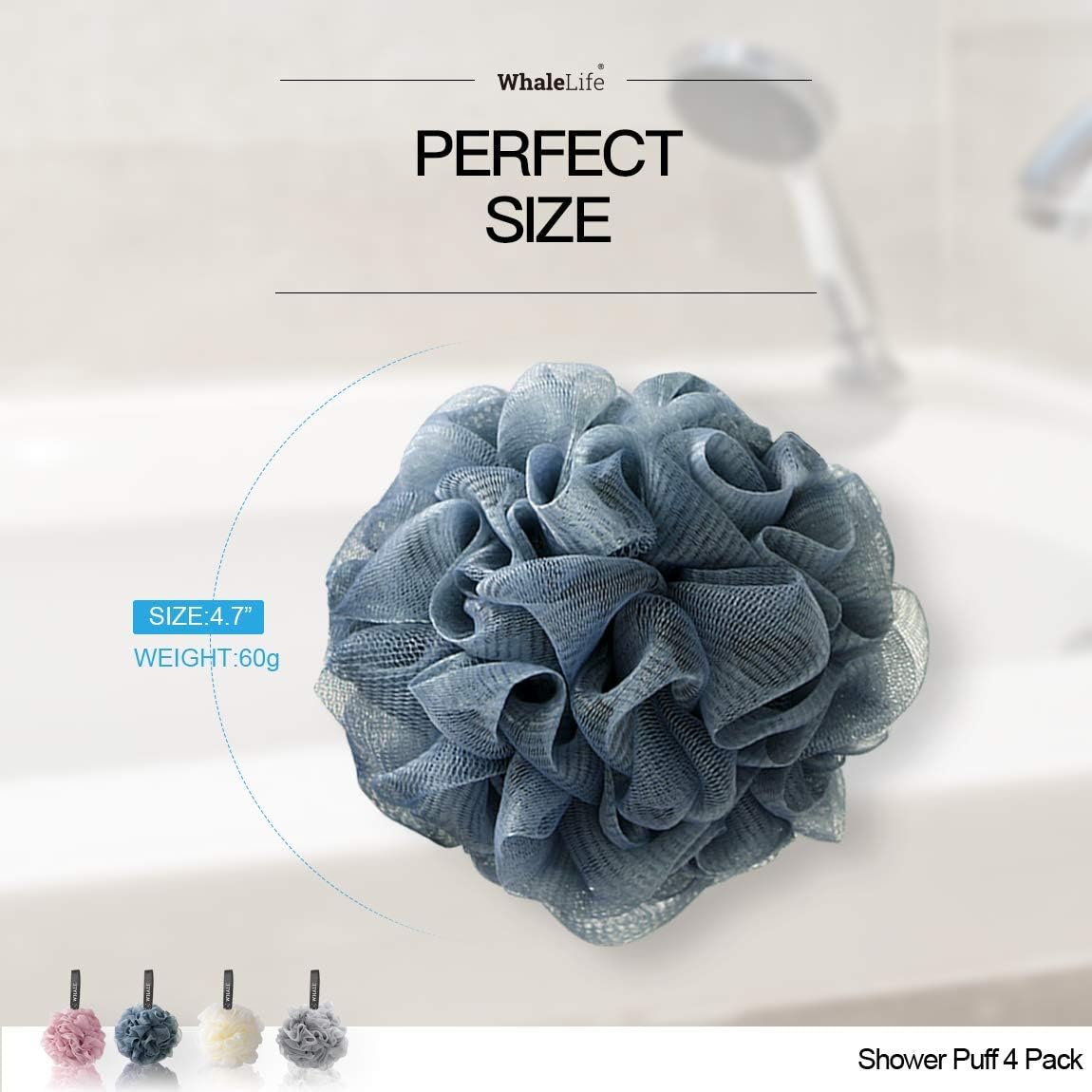 Loofah Sponge Bath Sponge for Women Men 4 Pack (Pink Blue Yellow Gray)