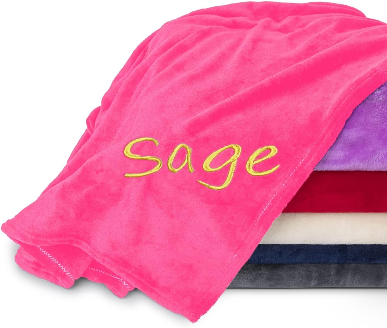Personalized Blankets for Adults - Custom Blanket with Embroidered Name or Monogram - Soft Fleece Throw Cover for Bed & Couch - Hot Pink (60"x80")