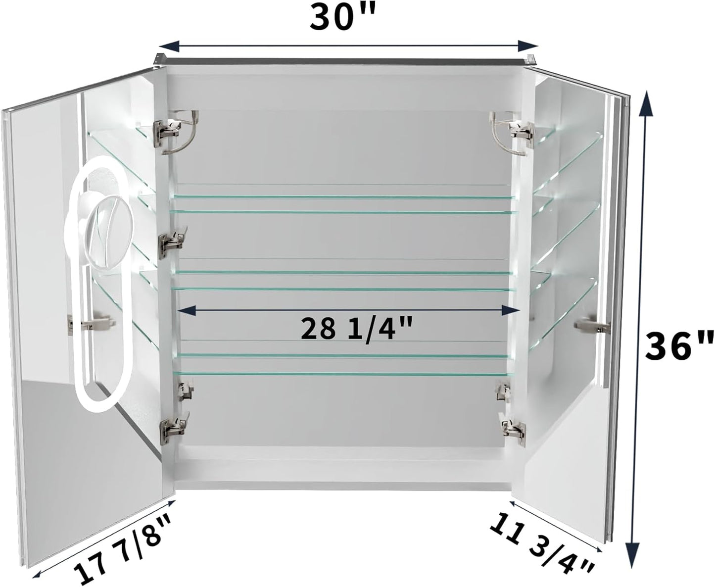Lighted Medicine Cabinet with Mirror 30"x36" Recessed LED Medicine Cabinet Mirror, Front&Backlit, 3-Color Temperatures, Stepless Dimming, Anti-Fog, Magnifier, 2 Outlets, Storage Shelves, ETL Certified