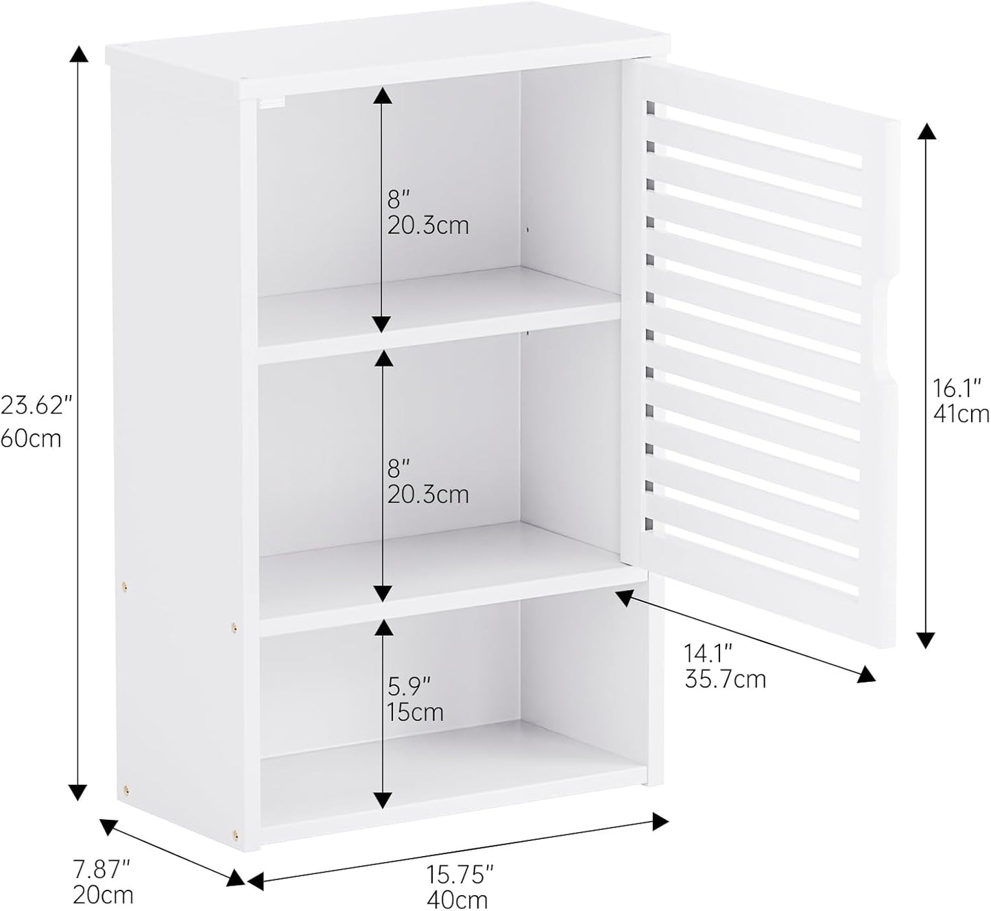 HITNET Bathroom Cabinet Over Toilet, White Medicine Cabinet, Hanging Cupboard with Single Door and Open Bottom Shelf, Wall Mounted Bamboo Storage Organizer