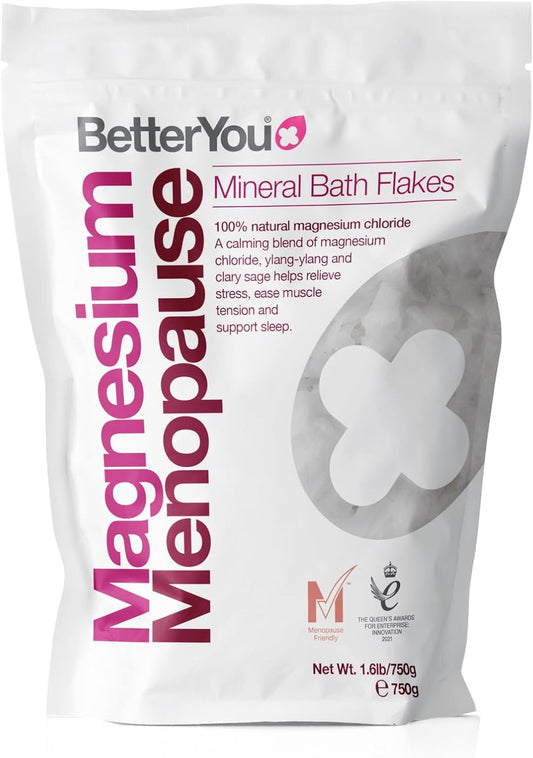 BetterYou Magnesium Menopause Bath Flakes - Magnesium Bath Soak and Menopause Support - Soothes Sore Muscles - Ylang Ylang and Clary Sage - 1.6 lb