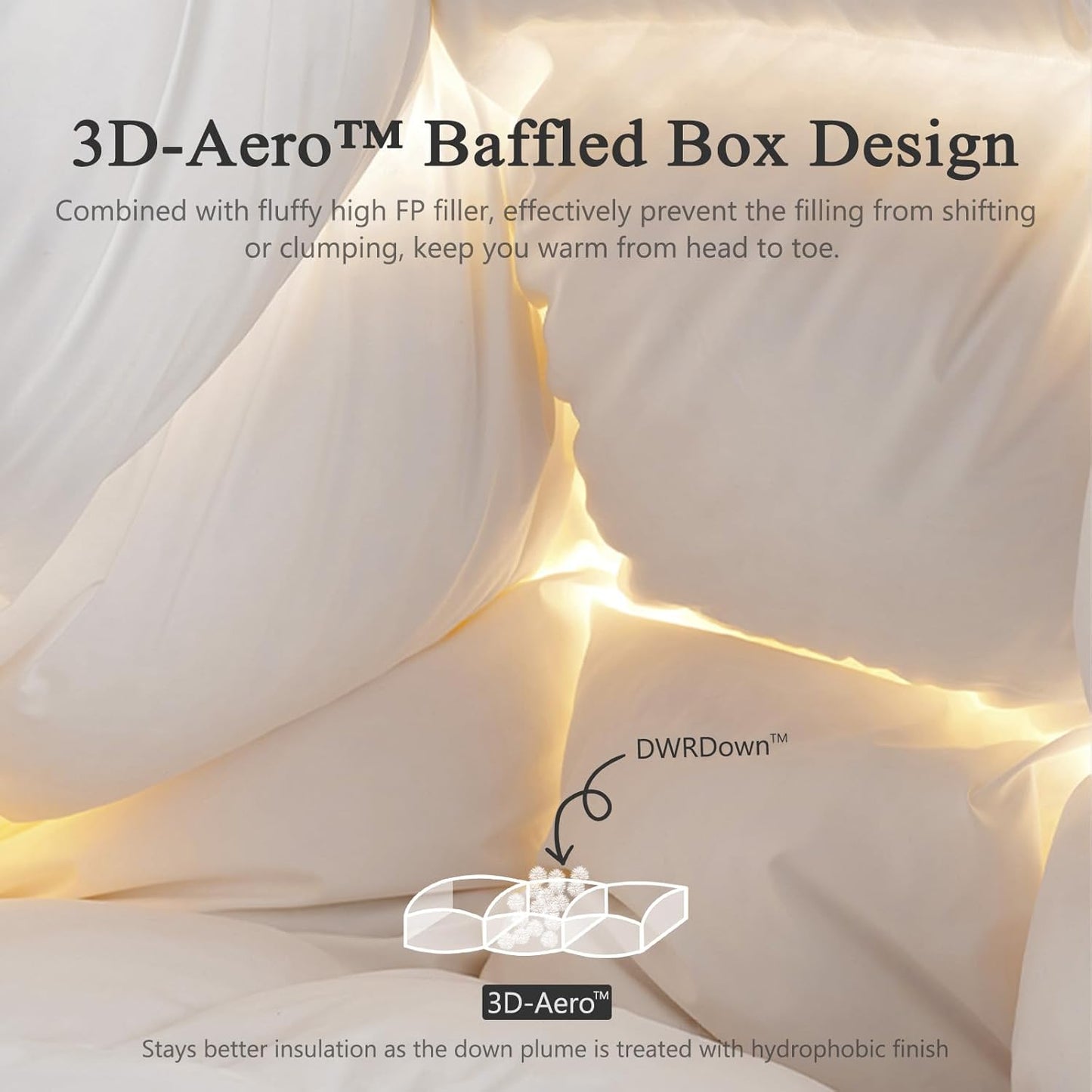 DWR Superior Luxury Feather Down Comforter King Size, Ultra-Soft Rose-Silk Cotton-Blend Fabric, High FP All Season Medium Warmth Bed Duvet Insert(106"x90", White)