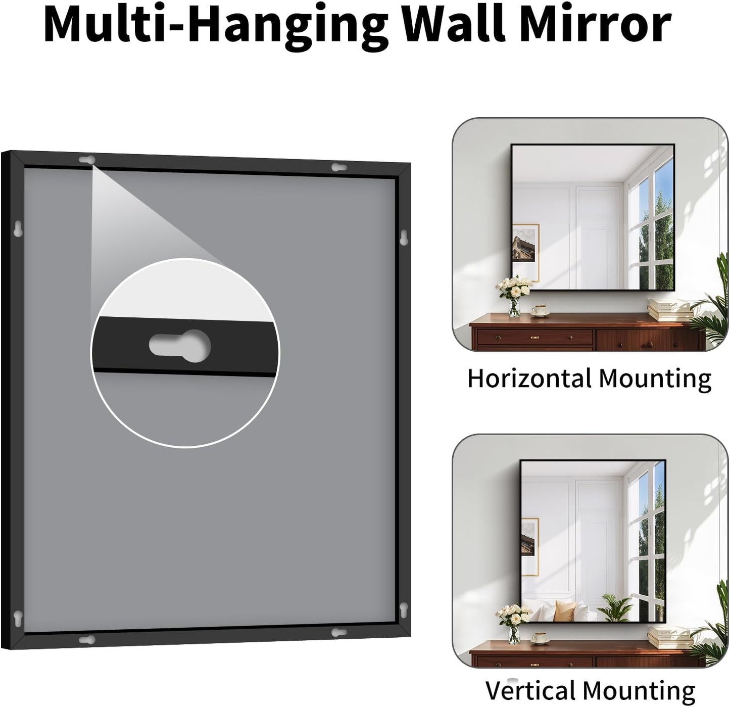 Koonmi Black Framed Bathroom Mirror - Shatterproof 36"x40" Tempered Glass, HD No Distortion, Horizontal/Vertical Mount, Modern Matte Aluminum Alloy Frame