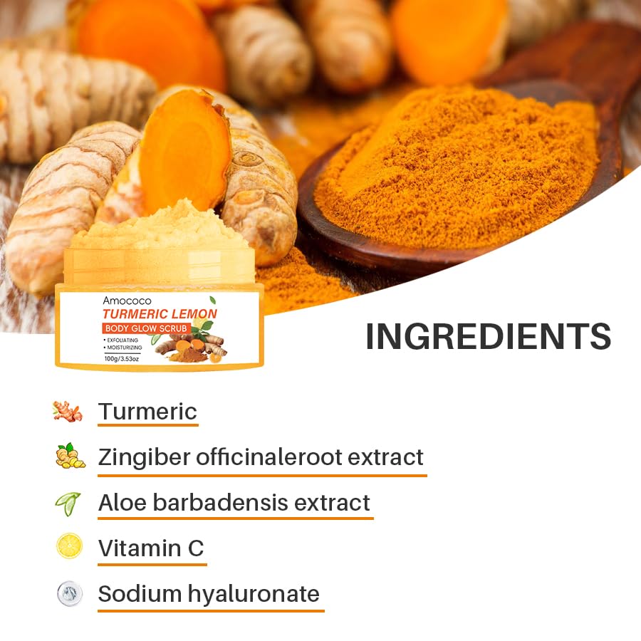 Turmeric Lemon Body Scrub, Deep Cleansing Exfoliator with Armpit Detox & Moisturization, 3.53oz