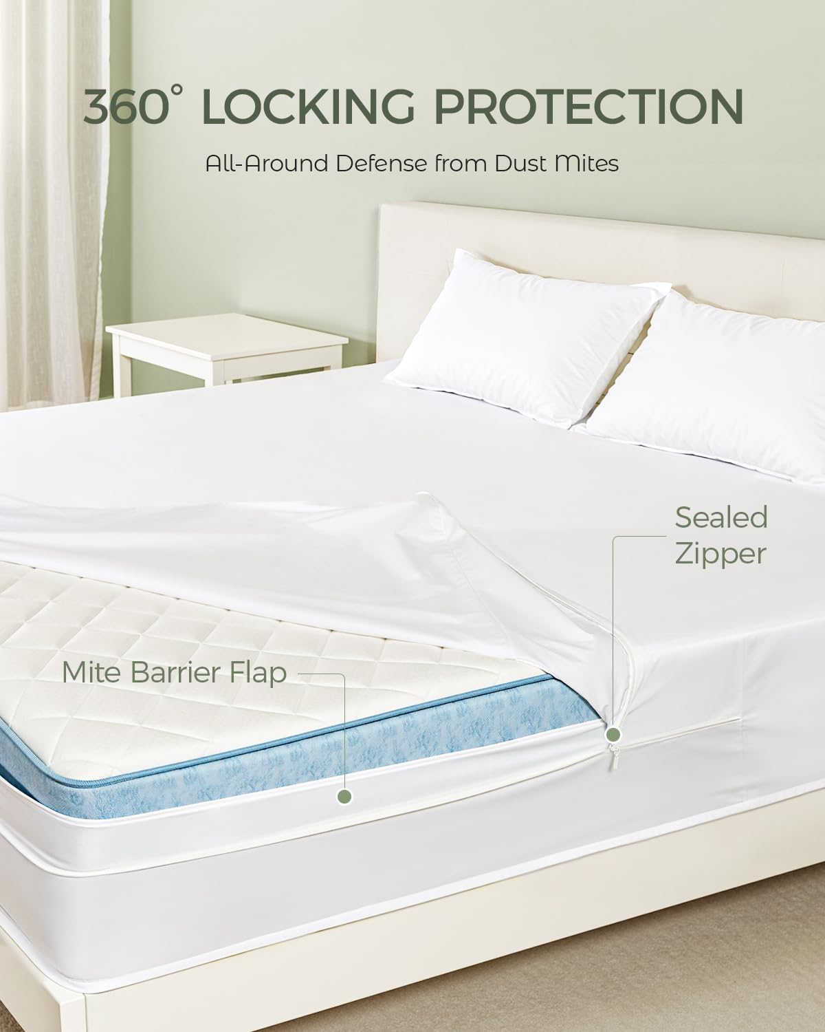 FAUNNA 100% Cotton Mattress Encasement, Bed Bug and Dust Mite Proof Mattress Protector Hypoallergenic & Antibacterial Protection, Noiseless Zippered Six-Sided Mattress Cover (Full 16" Deep)
