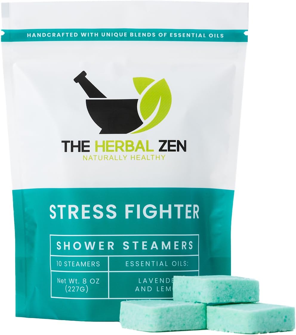 Stress Fighter Shower Steamers Aromatherapy for Relaxing - Christmas Gift - Adult Stocking Stuffer - USA Made - Lavender & Lemon Shower Bomb Tablets - Soothing Natural Essential Oils (10 Pack)