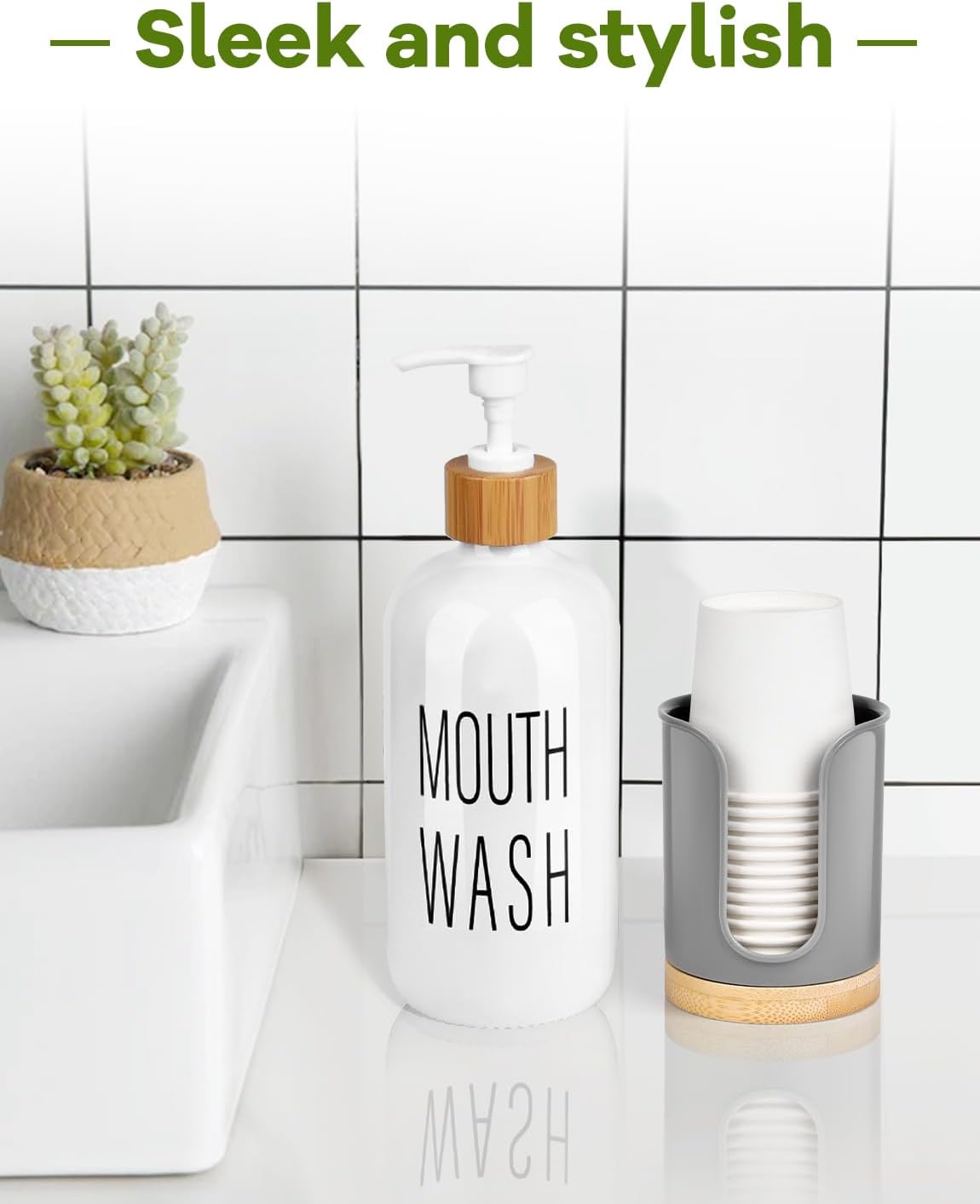 Bathroom Cup Dispenser - Small Cup Holder for Dixie 3 oz Bathroom Cups, Mouthwash Cups, 3 4 Ounce Cup Dispenser - PC/Bamboo, Grey, Pack of 1