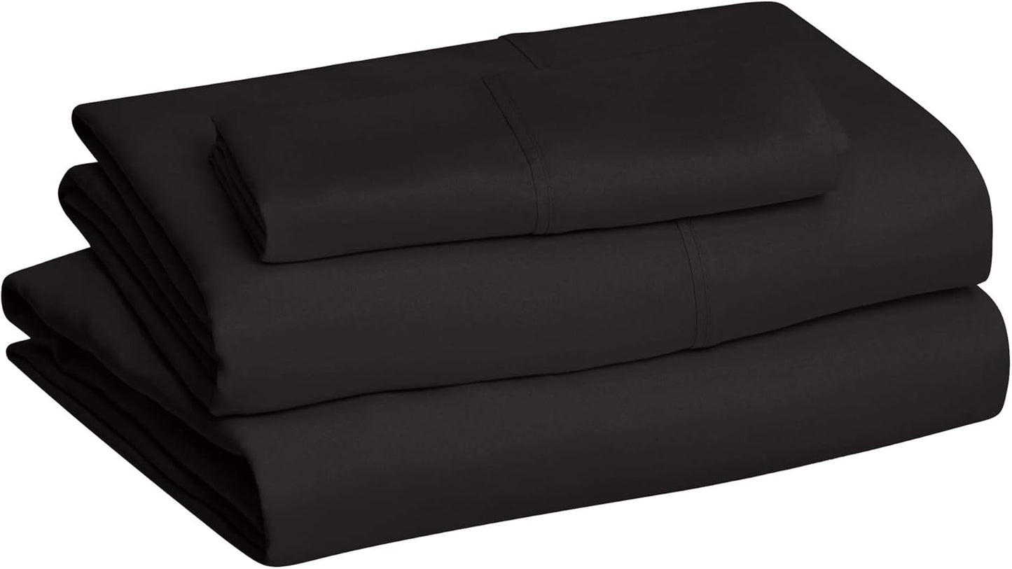 Amazon Basics Lightweight Super Soft Easy Care Wrinkle Free Microfiber 3 Piece Bed Sheet Set with 14-Inch Deep Pockets, Twin, Black, Solid, Kids, Men & Women Bedding