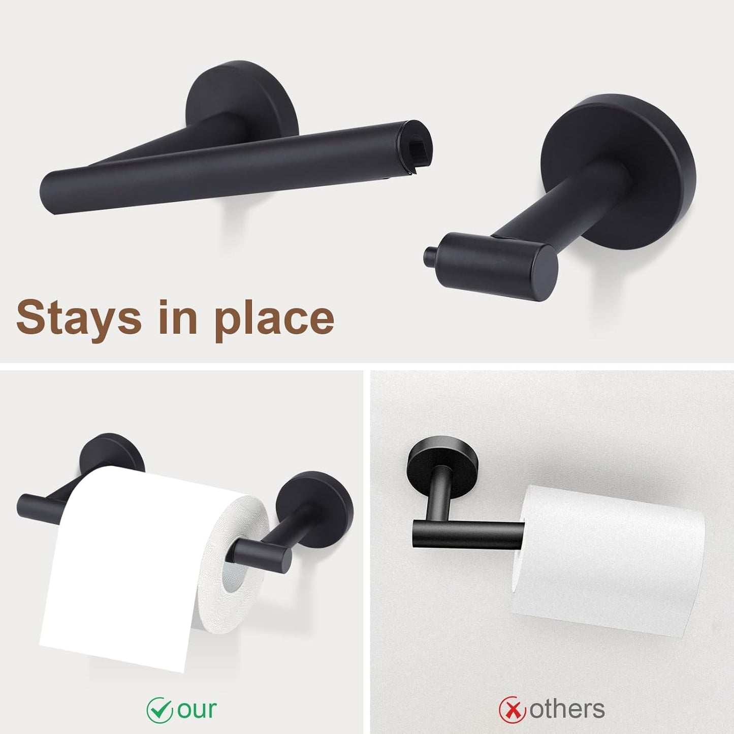 4-Piece Matte Black Bathroom Accessories Hardware Set,Include Double Post Pivoting Toilet Paper Holder,Towel Ring and 2 Towel Hooks