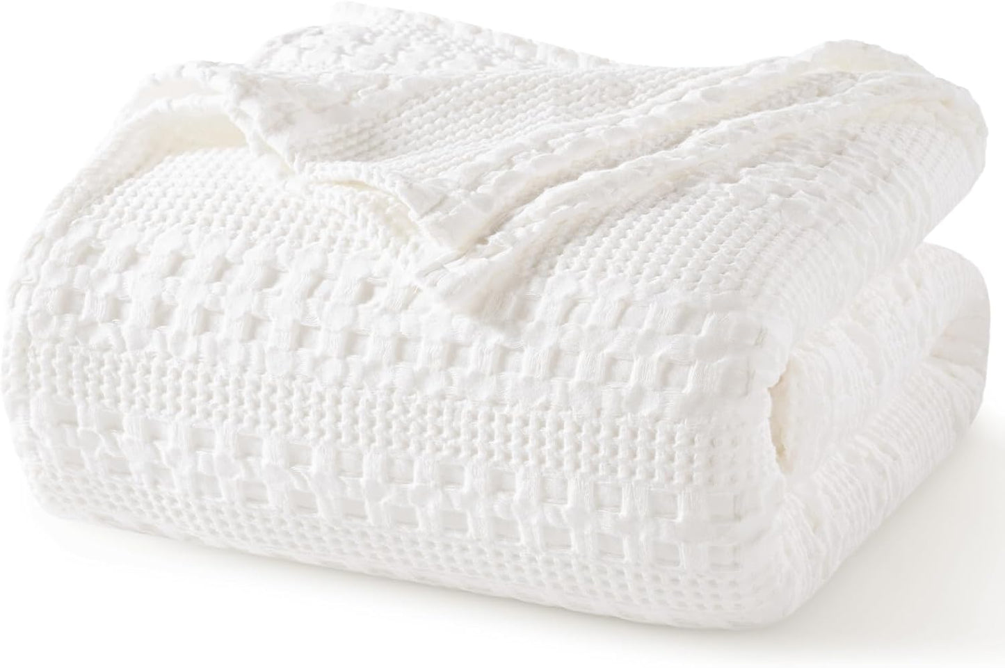 PHF 100% Cotton Waffle Weave Blanket King Size for Bed, Soft Lightweight & Breathable, All-Season Comfort, Luxury Aesthetic Woven Bedding for Home Decor, 108"x90", White