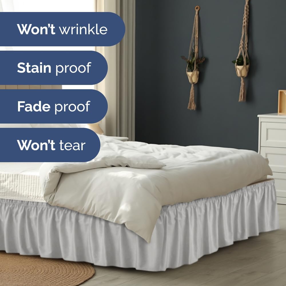 Wrap Around Dust Ruffle Bed Skirt - Light Grey - for Twin Size Beds w/ 16 Inch Drop - Easy Fit Elastic Strap - Adjustable Pleated Bedskirt with Brushed Fabric, Wrinkle Free Women, Men, Kids and Teens