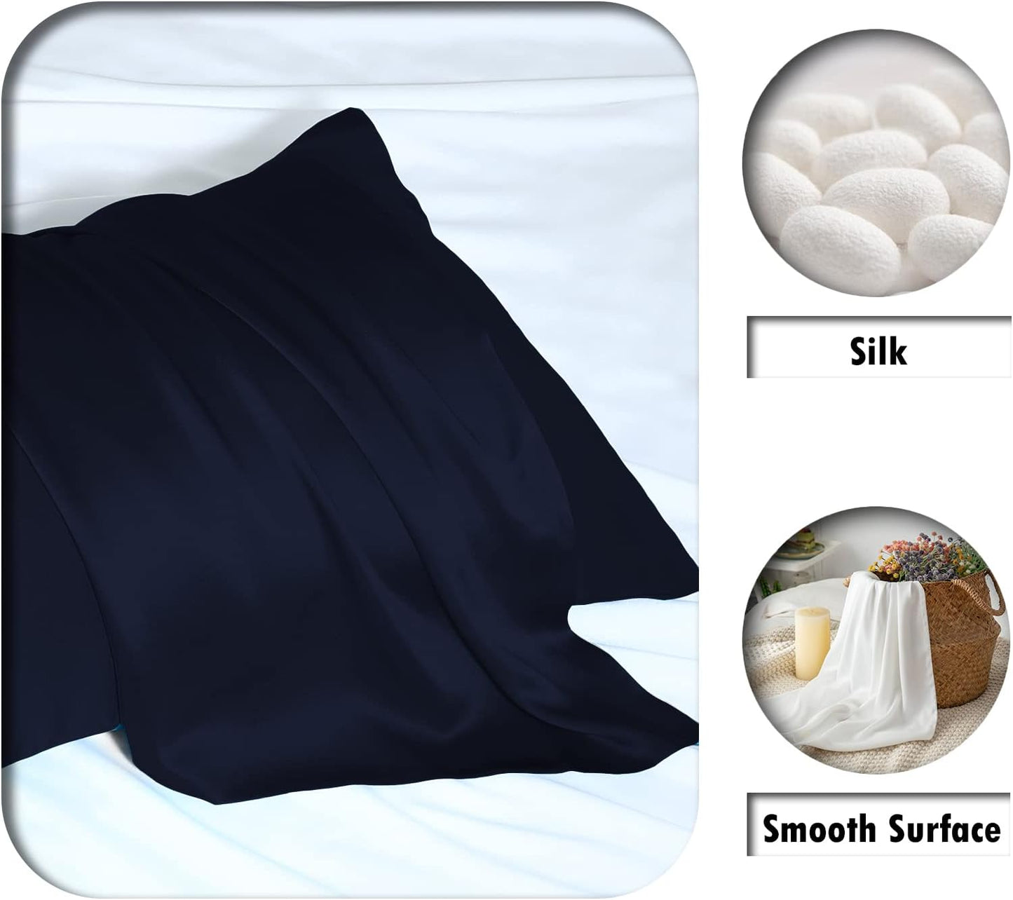 Silk Pillowcase for Hair and Skin,Soft,Breathable and Sliky 100% Standard Size Pillow Cases Set of 2,Both Sides Natural Mulberry Silk Pillowcases with Hidden Zipper(Standard Size 20"X 26",2pcs)