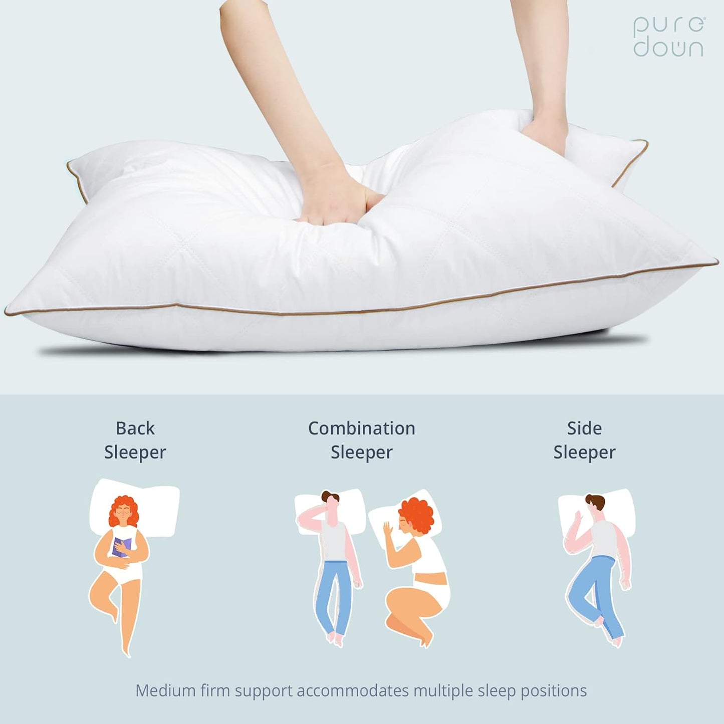 puredown® Goose Feathers and Down Pillow with Diamond Quilting with 100% Cotton Cover, Pack of 2, King Size