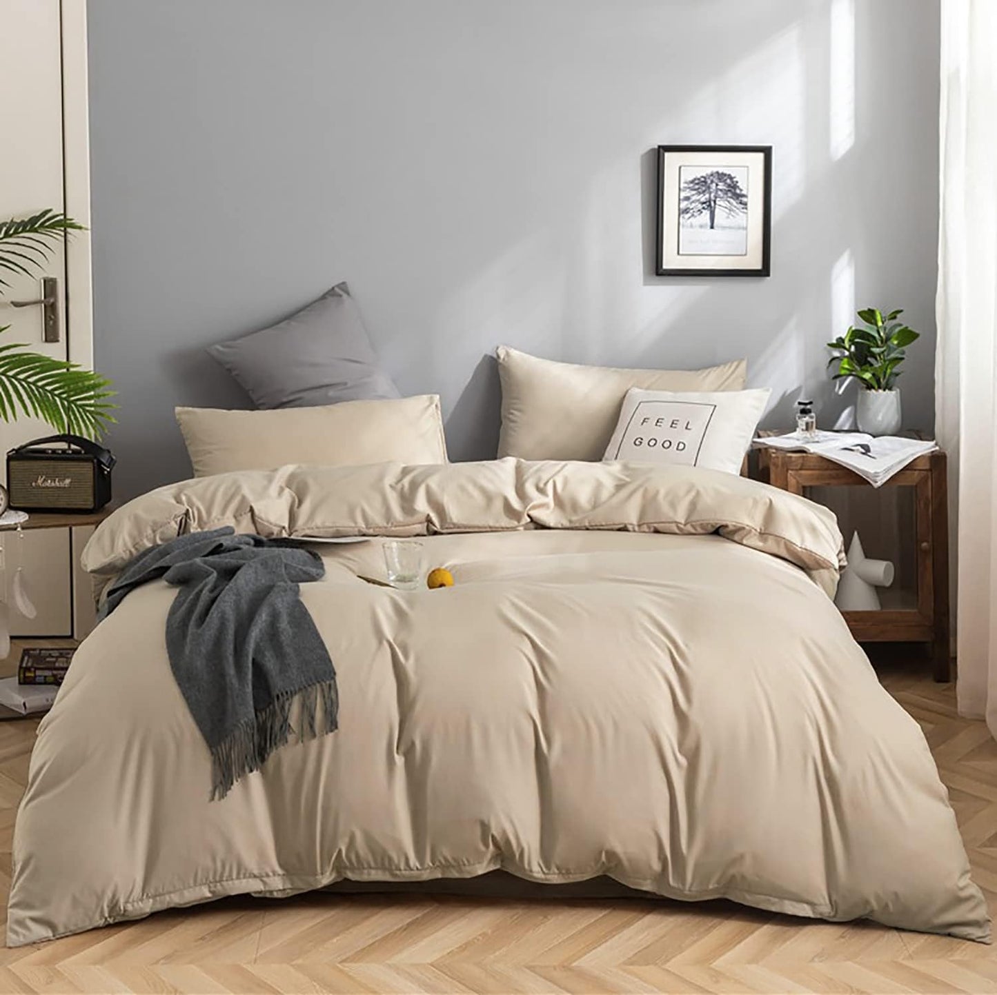 KAREVER Champagne Comforter Twin Deep Beige Bedding Set Lightweight Girls Soft Champagne Blanket Boys 3 PCs Durable Hotel Quality Comforter Set Twin