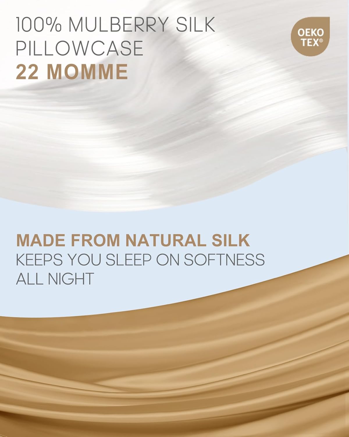 THXSILK Set of 2 100% Pure Mulberry Silk Pillowcases for Hair and Skin, 22 Momme Zipper Silk Pillow Case Standard Size, Real Silk Pillowcases with Zipper (Metallic Gold, Standard 20"x26")