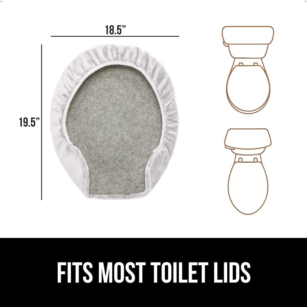 GORILLA GRIP Thick Memory Foam Bathroom Toilet Lid Seat Cover, Soft Velvet Topside, Machine Wash, Plush Cushioned Covers Fits Most Size Lids, Decorative Bath Room Accessories, 19.5x18.5, Light Gray