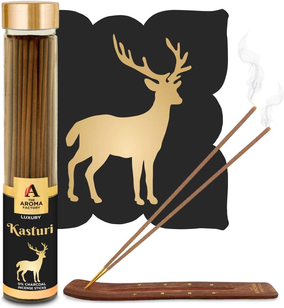 The Aroma Factory Kasturi Musk Agarbatti, Calmness of Musk Aroma with Low & Zero Charcoal (Bottle Pack of 1 100g)