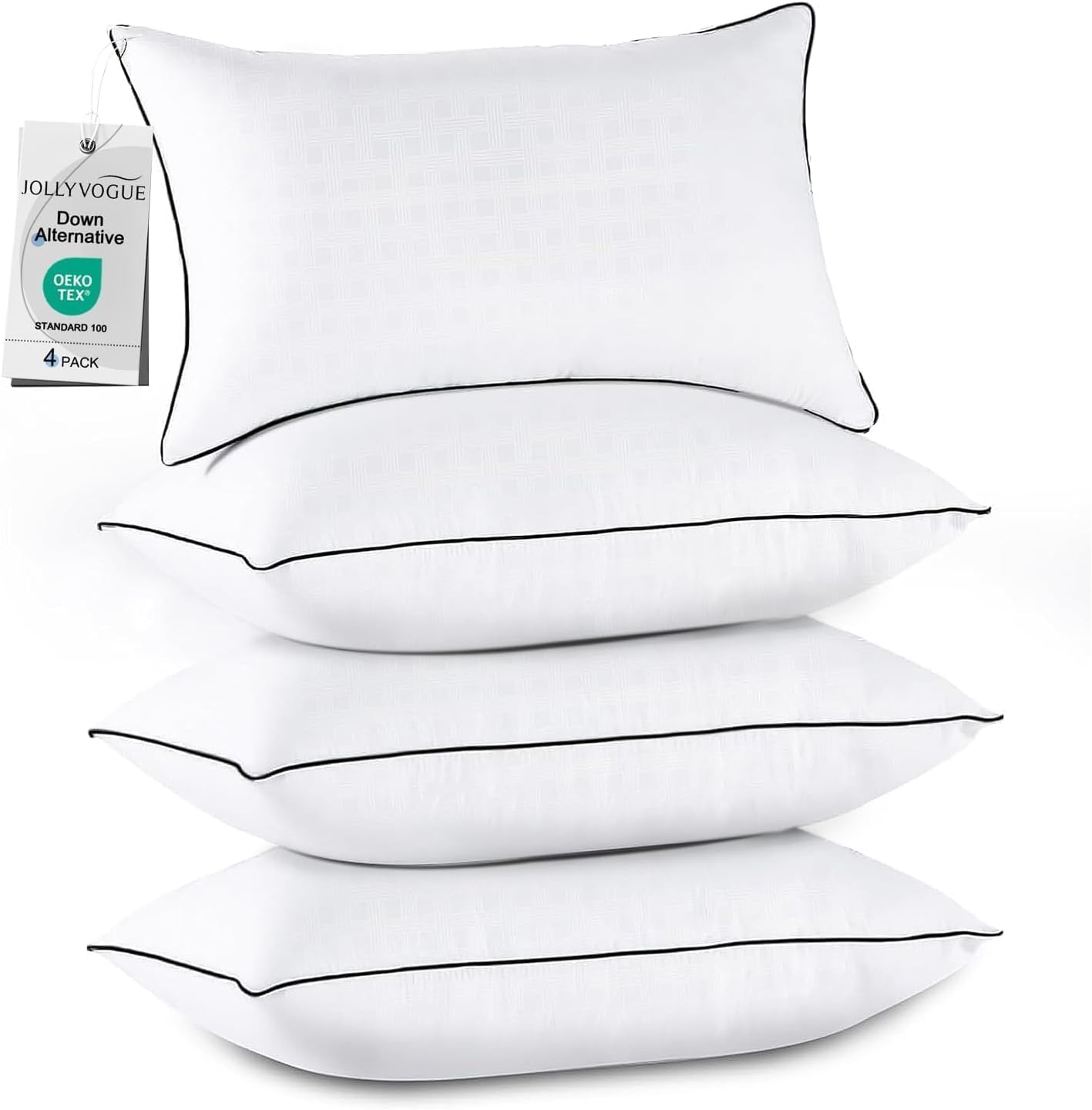 JOLLYVOGUE Pillows Queen Size Set of 4, Collection Bed Pillows for Sleeping, Hotel Quality Pillows for Side, Back and Stomach Sleepers, Soft and Supportive Oeko-Tex Certified Down Alternative Filling