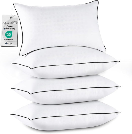 JOLLYVOGUE Pillows Queen Size Set of 4, Collection Bed Pillows for Sleeping, Hotel Quality Pillows for Side, Back and Stomach Sleepers, Soft and Supportive Oeko-Tex Certified Down Alternative Filling