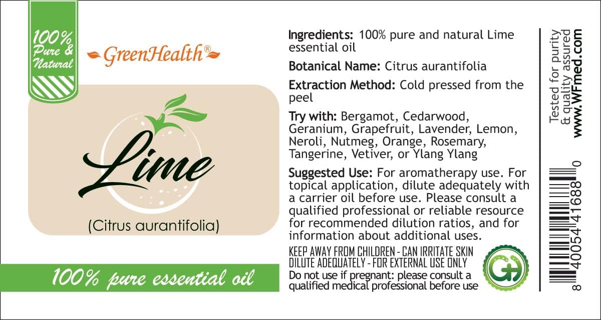 Lime Essential Oil - 128 fl oz (1 Gallon) Plastic Bottle w/Cap - 100% Pure Essential Oil by GreenHealth