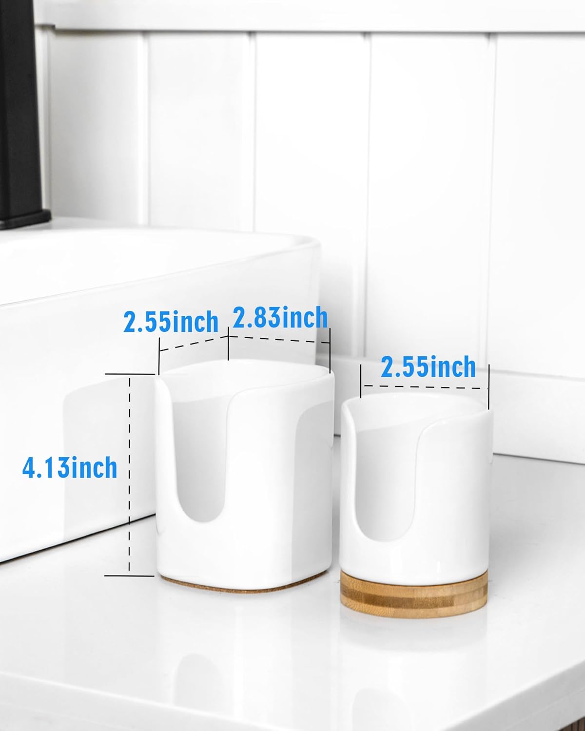 5 oz Square Ceramic Bathroom Cup Dispenser for Kids and Pregnancy - Disposable Paper Cup Holder for Mouthwash Cups on Bathroom Vanity Countertop (2 Pack, White)