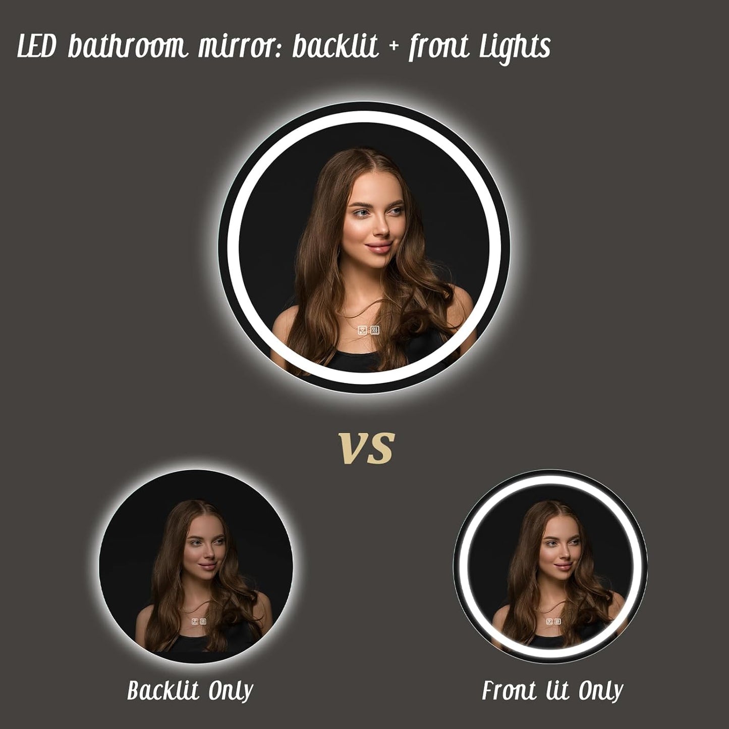 APRILSOUL 28 Inch Round LED Bathroom Mirror with Lights, Makeup Mirror with Front and Backlit, Anti-Fog, 3 Colors and Dimmable Light