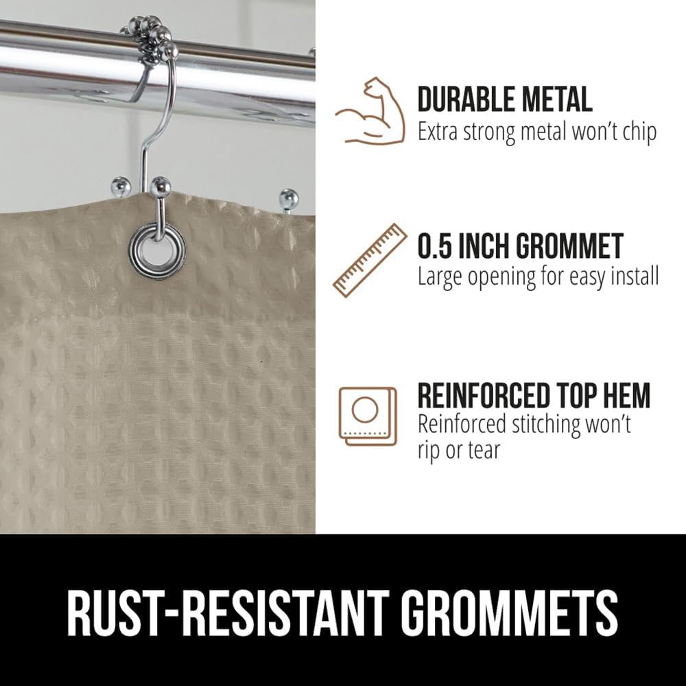GORILLA GRIP Waffle Shower Curtain, Thick Weighted Fabric, Wrinkle and Rust Resistant, Classic Hotel Quality Design, Heavy Duty Long Curtains for Bathroom Showers, Bath Tubs, Machine Wash, 72x72 Beige