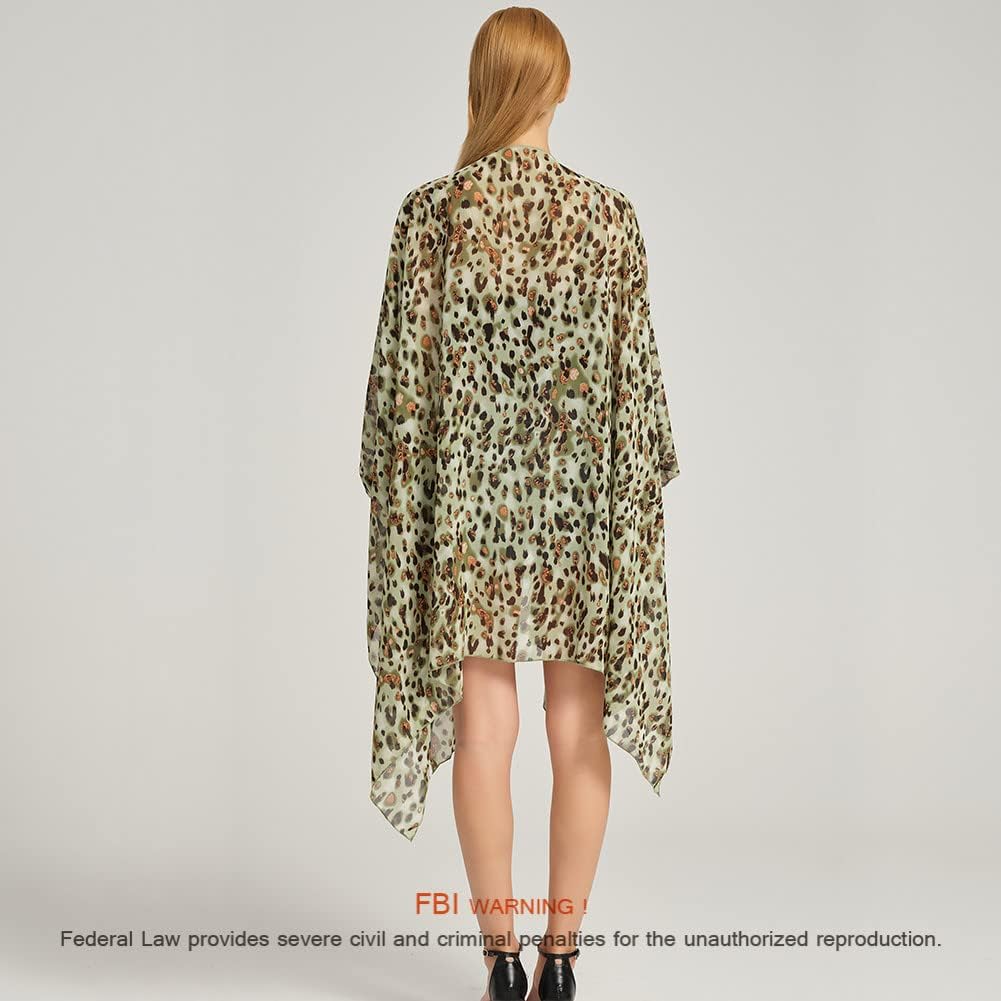 Women's Bohemian Floral Chiffon Beach Cover up Swimsuit Kimono Summer Swimwear Cardigans