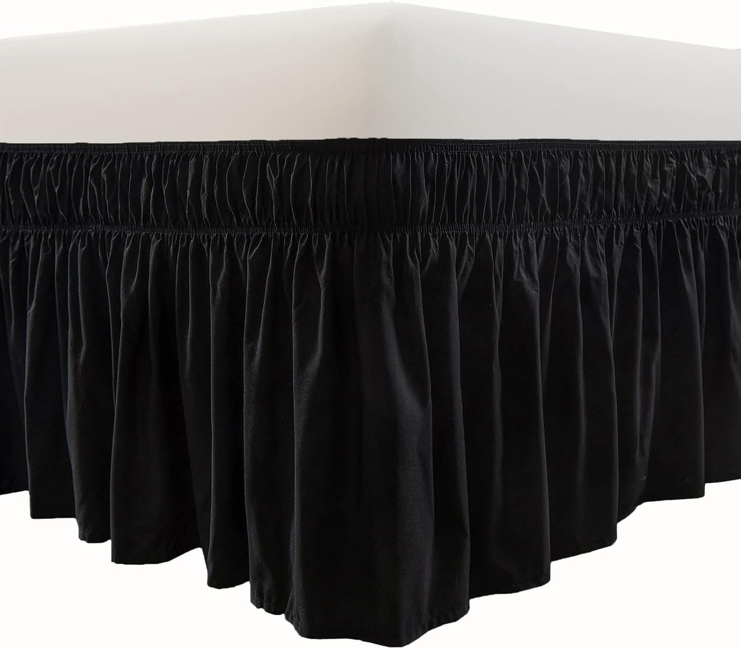 MEILA Wrap Around Bed Skirt Three Fabric Sides Elastic Dust Ruffled 14 Inch Tailored Drop,Easy to Install Fade Resistant-Black, Twin/Full