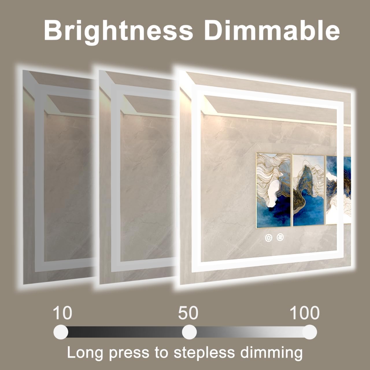 28 X 28 Inch Square LED Bathroom Vanity Mirror, 3 Colors Light Dimmable, Wall Mounted Memory Lighted Makeup Mirror with Anti-Fog Touch Switch (Front-lit&Backlit)